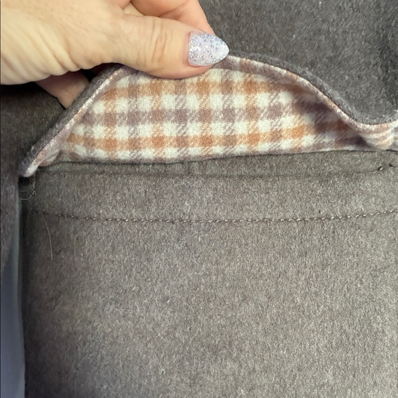 Lands’ End Wool hooded Coat Taupe Plaid interior Button up Women’s 10 Warm Cozy - Picture 4 of 11